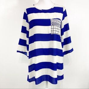 Rachel Kate Blue and White Long Sleeve Dress